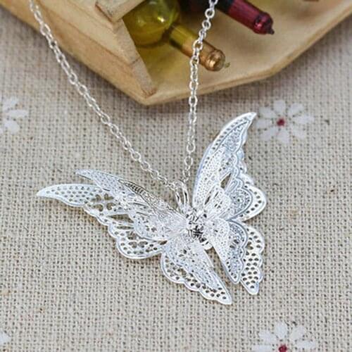 1pc New Exquisite Womens Fashion Silver Plated Appealing Butterfly Necklace Pendant Cute Jewelry Gift Accessories