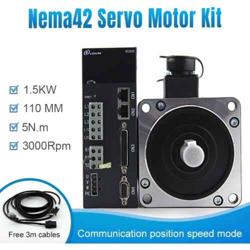 220v AC servo motor and drive for nema42 110mm frame 1.5KW 3000rpm 5n.m with cable kit