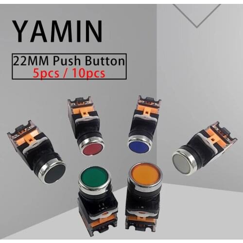 5/10pcs 22mm 4 Screws Circular Small Size Flat Round Panel LA38-11 LA38-11BN ON-OFF Momentary Latching Type Push Button Switch