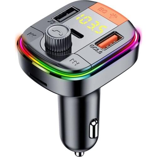 Car Kit 5.0 FM Transmitter Wireless Handsfree Call Phone Audio MP3 Player Dual USB QC3.0 PD Fast Phone Charger