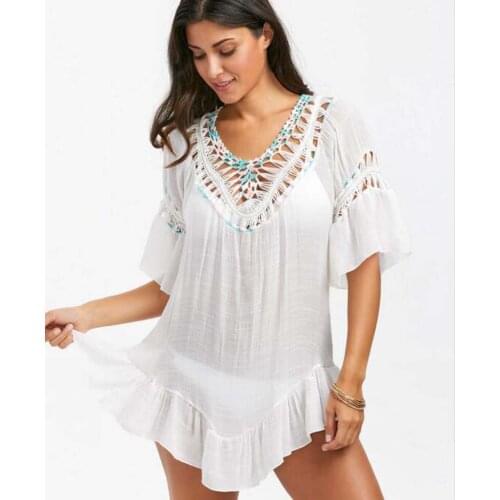 Free Shipping Hot Sale Womens Fashion New Beach Dresses Casual Swimwear Sunscreen Cotton Dress Hand Hook Hollowed out Blouse
