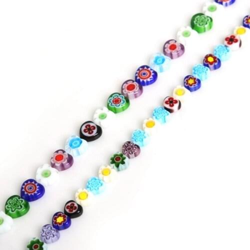 8/10mm Heart Shape Fashion Millefiori Flower Lampwork Glass Beads Mix Color for Necklace Bracelet DIY Jewelry Making