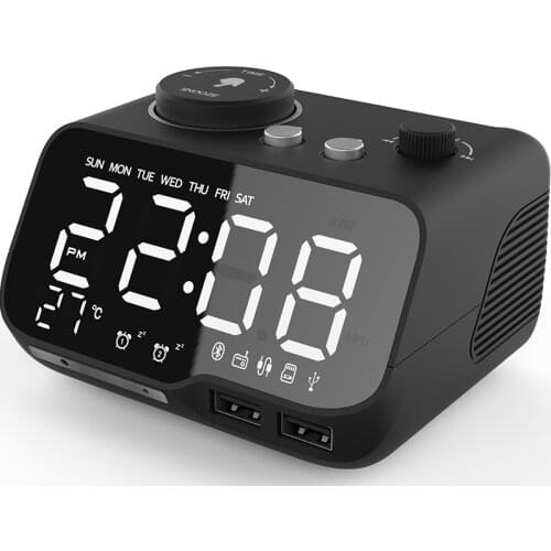 Digital Alarm Clock Bluetooth Speaker Fm Radio Temperature Snooze Brightness Dimmer For Bedroom Sleep Timer Bedside Alarm Clock