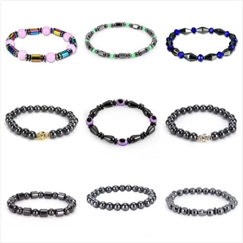 Women Men Round Black Stone Bracelet Biomagnetism Magnet Hand Ornament