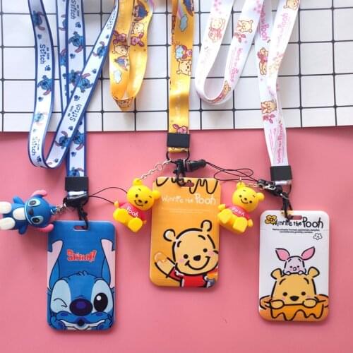 Disney Stitch Anime Figure Pvc Card Student Campus Card Hanging Neck Bag Card Stitch Holder Lanyard Id Card Mickey Mouse Toys
