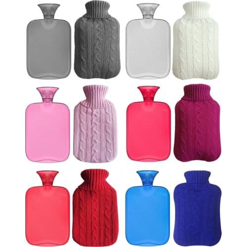 77JF 2000ML Knitted Cover Hot Water Bottle Anti-scald Hot-water Bag Hand Warmer