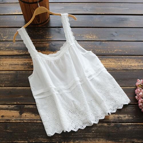 All-match cute women New Summer Women Sleeveless garment Solid Color Cotton Embroidery Loose Vest Tops Women