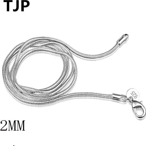 TJP 2MM Trendy Snake Chain Necklace For Women Party Clavicular Fashion 925 Sterling Silver Men Choker Necklace Charm Girl Gift