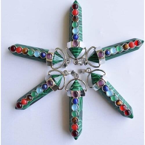 Fashion Natural Rock Crystal Hexagon Column 7 Stone Beads Healing Chakra Pendant Fashion Jewelry 6pc/lot wholesale free shipping