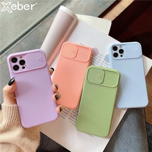 Slide Camera Lens Protector Soft Silicone Phone Case For iPhone 11 12 Pro Max XS Mini XR X 7 8 Plus SE 2 Shockproof Candy Cover