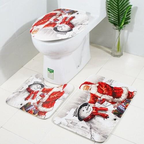 2020 new 3pcs/set Christmas Suction Grip Bath Mats Bathroom Non-Slip Pedestal Rug + Lid Toilet Cover + Bath Mat Set Xmas Gift