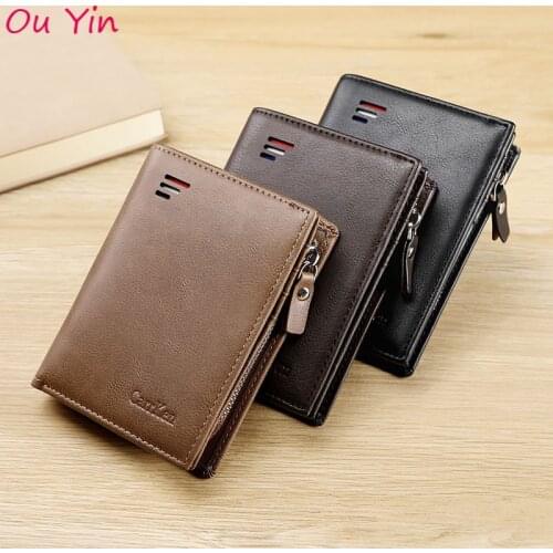 2020 New RFID Mens Wallet Retro Fashion Short Multi-Function Buckle Zipper Wallet