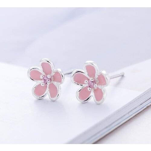 New Arrivals Korean Style Pink Cheery Flower Earrings For Women Lady Bridal Earrings Girls Gifts Pendientes Brincos 2021