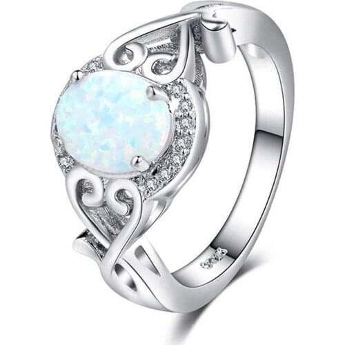 Beiver Fashion White Fire Opal Silver color Wedding Rings for Women Couple Engagement Ring for Charm Female Jewelry Accessories