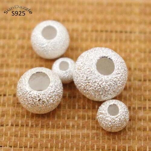 Genuine Real Pure Solid 925 Sterling Silver Round Ball Bead Pendant Spacer Loose Beads Jewelry Making Findings