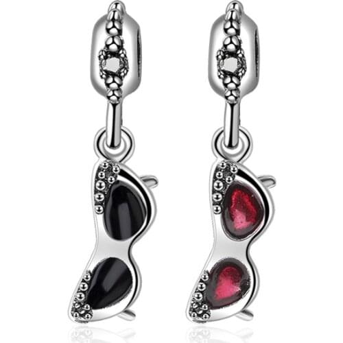 Black red sunglasses pendant charms glasses bead fit pandora bracelet jewelry for women Memorial gift