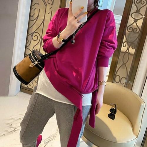 Casual Black Tops For Women O Neck Long Sleeve Irregular Hem Loose Sweatshirt Female 2020 Autumn Fashion New Clothing K936