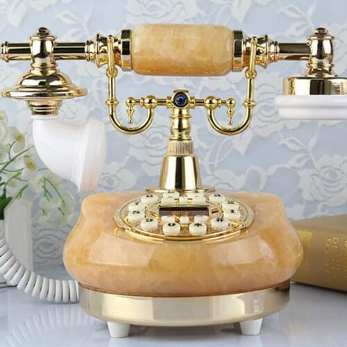 Vintage Landline Phone Natural Jade Retro Corded Telephone Old Fashioned Telephone with Speaker, Adjustable Brightness, Display