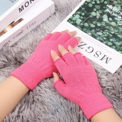 1 Pair New Unisex Hot Candy Color Winter Knitted Gloves Half Finger Short Thick Warm Mittens Soft Cotton Keep Finger Warm