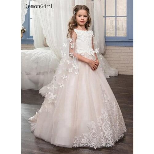 Custom Flower Girl Dresses for Wedding 3D Butterflies Princess Lace Appliqued Vintage Girl First Communion Dress