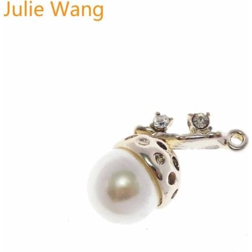 Julie Wang 5PCS Alloy Gold Pearl Rhinestone Acorn Charms For Neckalce Pendant Earrings Findings DIY Jewelry Making Accessory