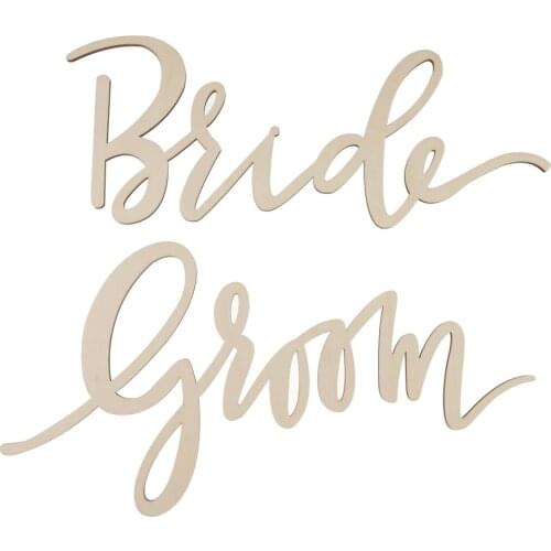 2pcs Unfinished Bride and Groom Wedding Wooden Chair Banner Sign Decorations Home Party Ornament Photo Booth Prop
