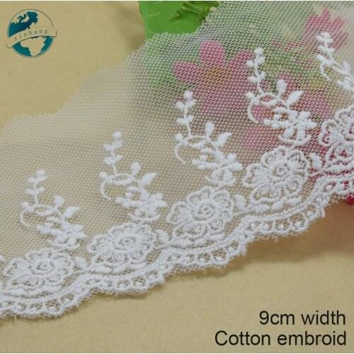 3yards 9cm white lace cotton embroidery lace french lace ribbon fabric guipure diy trims warp knitting sewing Accessories#2945