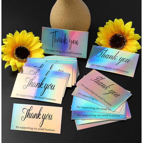 50 Pcs/Pack Business Laser Thank You Card Commercial Decorative For Supporting Business Rainbow Card For Festival Package Gifts