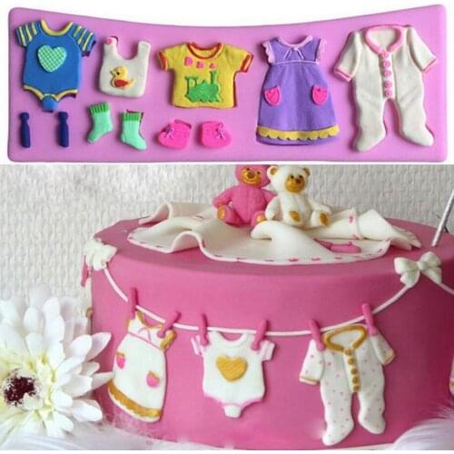 ANGRLY Pop 3D Baby Clothes Shower Silicone Mould Fondant Kitchen Cake Mold for Chocolate Baking Tool Silicone Mold Gift Box