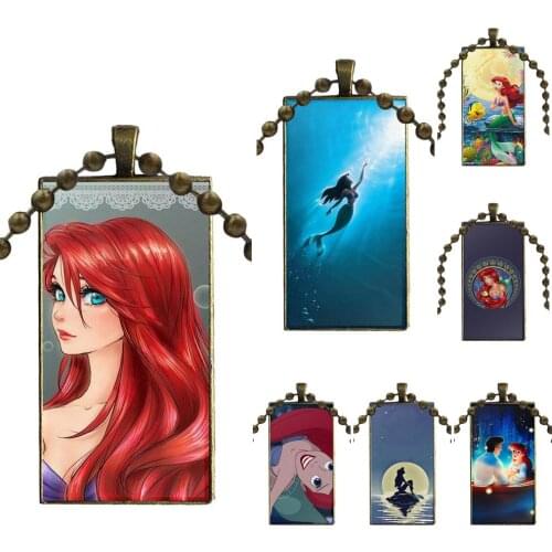 Ariel The Little Mermaid For Women Gifts Boy Glass Pendant Galaxy Pendant Necklace Women Bronze Plated Necklaces Jewelry
