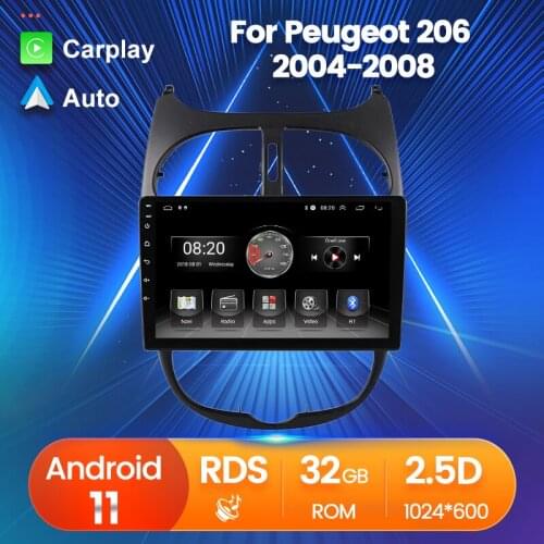 RDS FM Car Multimedia GPS Navigation Auto Radio Player For Peugeot 206 2004 2005 2006 2007 2008 Android 11 2.5D Screen