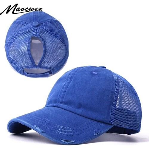 Baseball Cap For Men Women Snapback Caps For Female Outdoor Sport Hat Mesh Ponytail Adjustable Solid Color Washed Baseball Caps