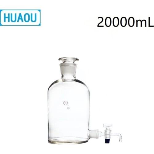 HUAOU 20000mL Aspirator Bottle 20L Transparent Clear with Ground - In Glass Stopper and Stopcock Distilled Water Wine Liquor