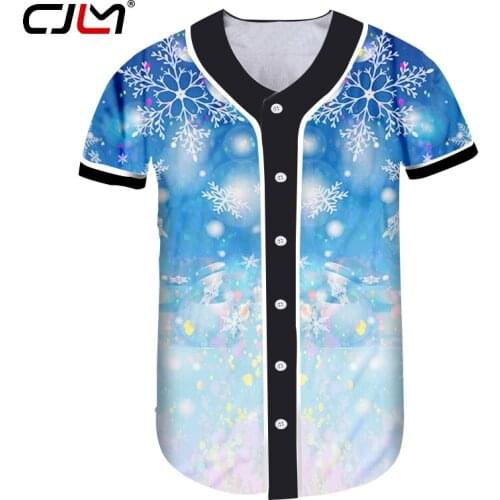 CJLM Christmas Baseball Shirt Man High Quality Polyester Tshirt 3D Printed Colorful Snowman Mens T-shirt Large Size