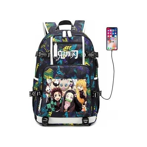 Demon Slayer: Kimetsu no Yaiba Backpack USB Port Rucksack Bag Snake Pattern Student Teenagers School Bag travel Laptop Bag
