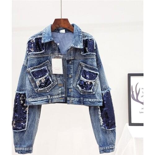 Bat Sleeve Denim Jacket Women 2021 Spring Autumn New Harajuku Buttons Sequined Loose Short Jeans Coat Female High Street Outwear