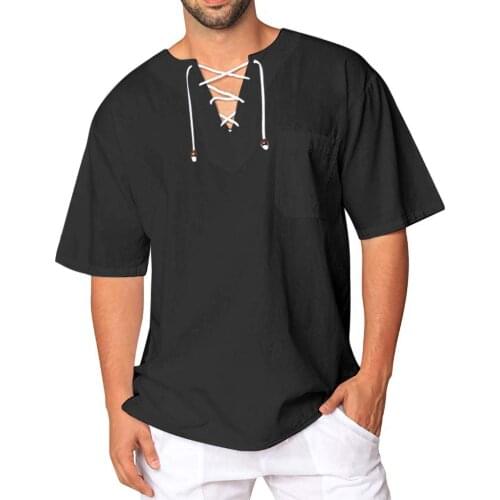 2021 Mens Fashion Autumn Winter Vintage Casual Linen Lace Short Sleeve T-shirts Tops Gift Summer Harajuku T Shirt Футболка