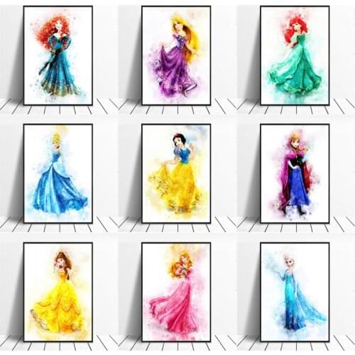 Disney Cartoon Princess Canvas Painting Wall Art Elsa Belle Anime Poster and Prints Home Decoration Picture for Kids Room Decor