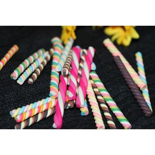 Candy Resin Cabochons 50mm Marshmallow Twist Cane Fimo Stick Clay Pastel Candy Cabochons For Fake Food Crafts embellishment mix