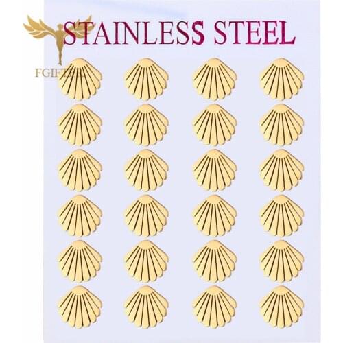Ocean Beach Shell Earrings Gold Stainless Steel Ear Piercing Earring for Girls Women Jewelry Wholesale 12 Pairs Set