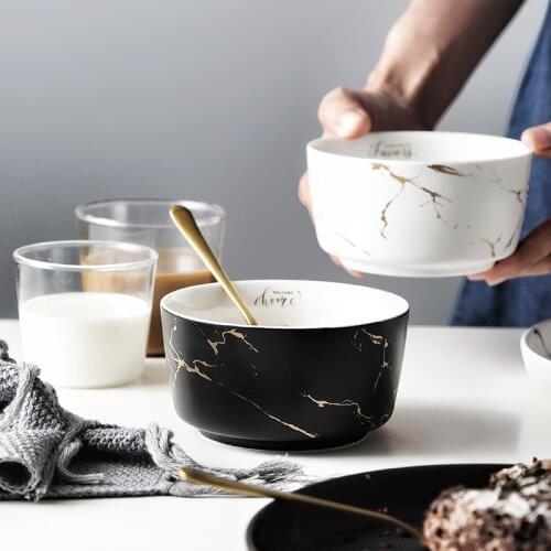 Marble Ceramic Bowl Home Tableware Set Nordic Style Porcelain Breakfast Rice Dinner Noodle Soup Round Bowls
