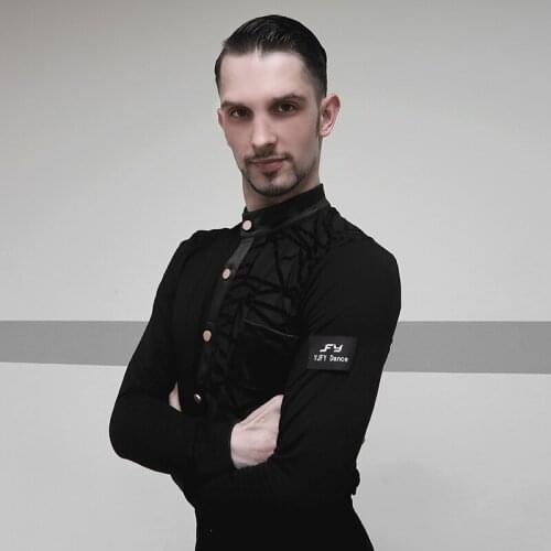 New Latin Shirts For Men Costumes Black Long Sleeve Top Tango/Standard Ballroom Male Competition Latin Dance Costumes VDB443