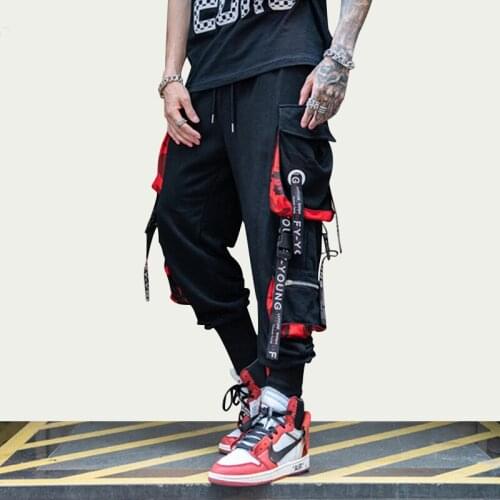Men Street Style Fashion Pants Newest Ribbon Harlan beam pants Hip Hop Streetwear Men Casual Sweatpants Brand Joggers Nine pants