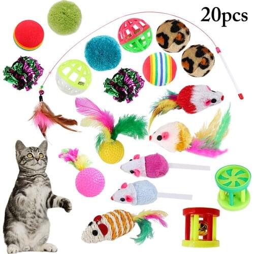 20PCS/Set Cat Toy Set Interactive Assorted Cat Training Toy Cat Ball Toy Mouse Toy Cat Funny Toy Feather Toy Playing Toy for Pet