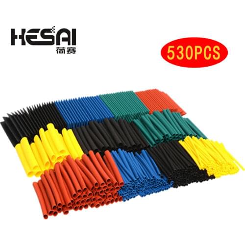 530Pcs Assorted Polyolefin Heat Shrink Tubing Tube Cable Sleeves Wrap Wire Set 8 Size Multicolor/Black