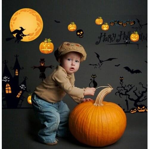 Festival Decals HAPPY HALLOWEEN Pumpkins Wall Stickers Showcase Letters Decal Window Decoration Viny Wall Sticker For Kids Rooms