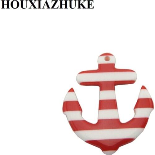 38*45 mm resin anchor striped beads for garment necklaces making 20 pcs per lot free shipping