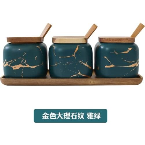 Luxury Nordic ceramic seasoning box kitchen seasoning jar oil salt MSG seasoning seasoning bottle set storage box Storage tank