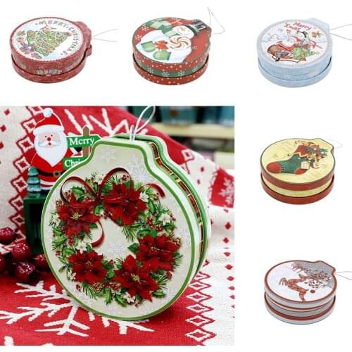 Christmas Candy Box Tinplate Tree Hanging Tinplate Decor Box Embossing Style Festive Party Supplies Holiday Storage Tins Can