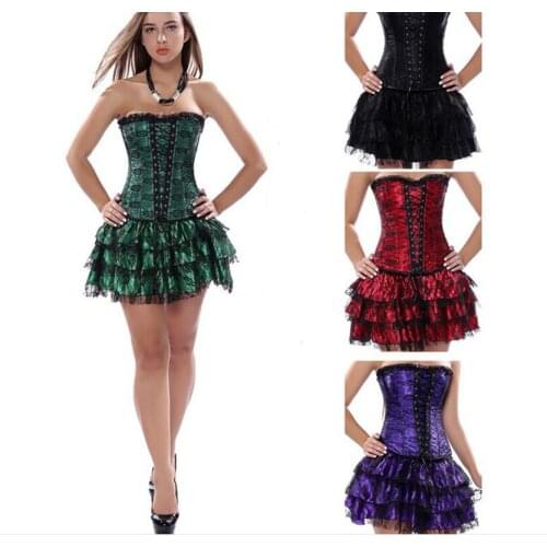 Sexy Underbust Corset And Bustier Lace Evening Women Casual Dress Plus Size Push Up Gothic Corset Dress With Skirt